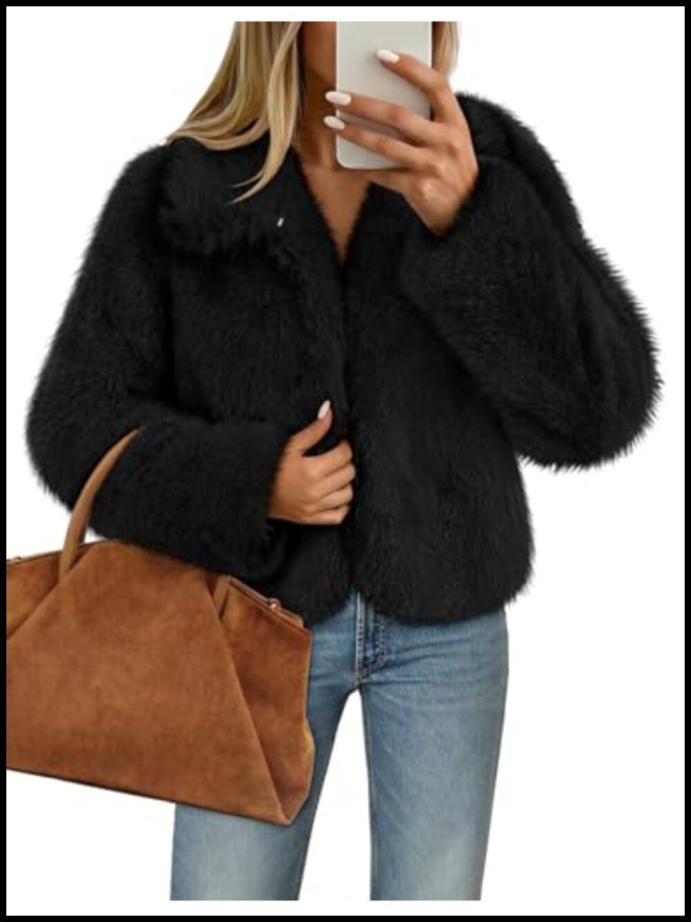 Faux Fur Jacket Cropped Open Front Furry Winter Coat